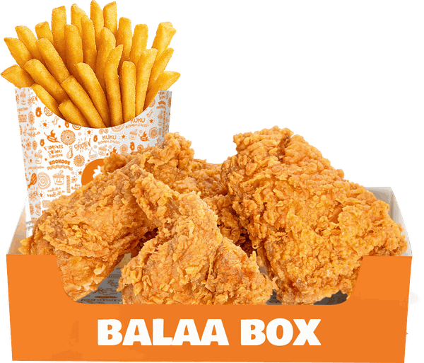 Balaa Box — two pieces of Sauced'Up chicken with a side