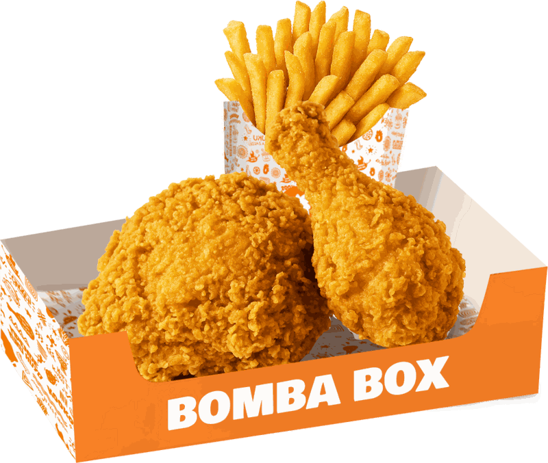Bomba Box — two pieces of chicken with a side