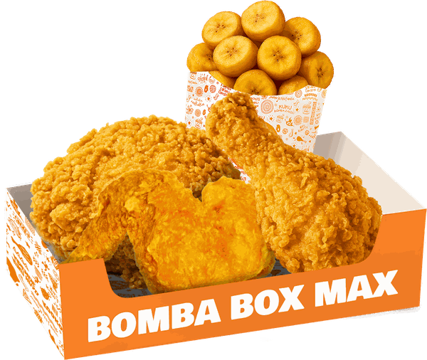 Bomba Box Max — three pieces of chicken with a side